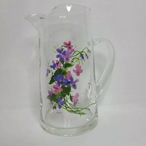 Vintage 80s J. Walsh Wild Violets Crystal Pitcher